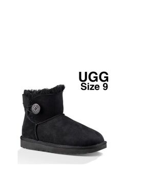 UGG Women's Mini Bailey Button II charcoal black Size 9 ⭐️⭐️⭐️⭐️
